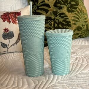 Starbucks 2021 24oz & 16 oz Matte Mint Green Soft Touch Plastic Cold Cup Set